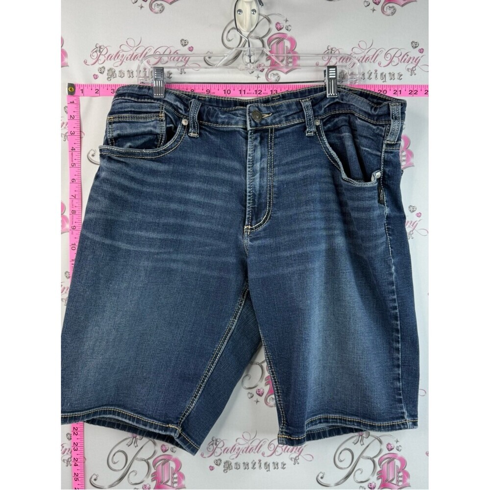 Silver jeans co Mens Denim Jean Shorts Classic Washed Look- Dark Blue Printed